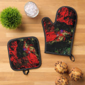 Ensemble De Gant De Cuisine Et De Manique Texture abstrait rouge et Pot Holders (De haut en bas)