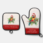 Ensemble De Gant De Cuisine Et De Manique Thème de Noël Tropical Texte Rétro (Recto)