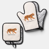 Ensemble De Gant De Cuisine Et De Manique Tigre (Recto/Verso)