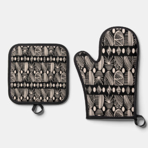 Ensemble De Gant De Cuisine Et De Manique Tissu de moisissure tribale des Caraïbes : noir, b