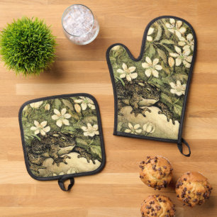 Ensemble De Gant De Cuisine Et De Manique Toad et Dogwood de style Art nouveau néerlandais