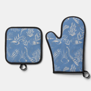 Ensemble De Gant De Cuisine Et De Manique Toile bleu océan élégant