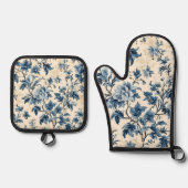 Ensemble De Gant De Cuisine Et De Manique Toile Bleue Pays Français (Recto)