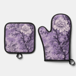 Ensemble De Gant De Cuisine Et De Manique Toile violet vintage