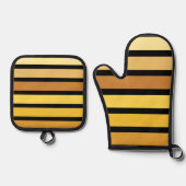 Ensemble De Gant De Cuisine Et De Manique Tons Jaune Doré Sur Noir (Recto)