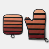 Ensemble De Gant De Cuisine Et De Manique Tons Rouges Sur Noir (Recto)