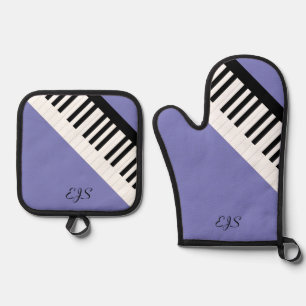 Ensemble De Gant De Cuisine Et De Manique Touches de piano noires et blanches sur fond de la