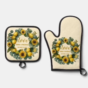 Ensemble De Gant De Cuisine Et De Manique Tournesol Lemon Wreath Love Design