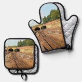 Ensemble De Gant De Cuisine Et De Manique Trains (Recto/Verso)