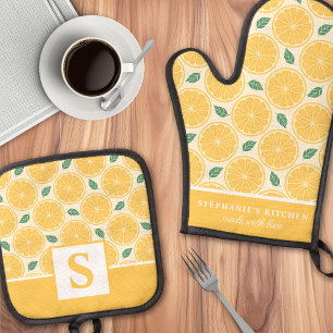 Ensemble De Gant De Cuisine Et De Manique Tranches de citron Citrus Mignon Monogramme Été