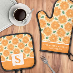 Ensemble De Gant De Cuisine Et De Manique Tranches d'Orange Citron Mignon Monogrammé Été