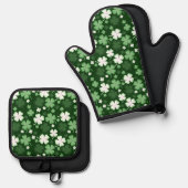 Ensemble De Gant De Cuisine Et De Manique Trèfles de la Saint-Patrick (Recto/Verso)