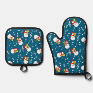 Ensemble De Gant De Cuisine Et De Manique Trombone Snowman Music Notes Motif