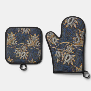 Ensemble De Gant De Cuisine Et De Manique Tulipe Saules Motif Bleu Floral de William Morris