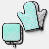 Ensemble De Gant De Cuisine Et De Manique Turquoise (Recto/Verso)