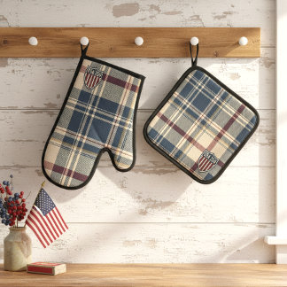 Ensemble De Gant De Cuisine Et De Manique UA 250 American Plaid Shield Motif ID1301