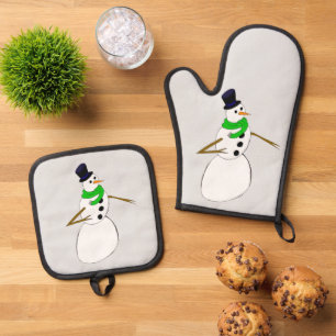 Ensemble De Gant De Cuisine Et De Manique un bonhomme de neige