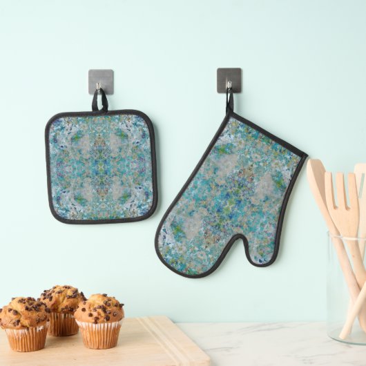 Ensemble De Gant De Cuisine Et De Manique Unique Moderne Un Design D'Art Abstrait (In situ (suspendu))