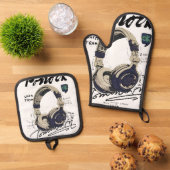 Ensemble De Gant De Cuisine Et De Manique Urban Retro Headphone Vibe Illustration (De haut en bas)