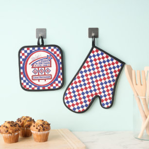 Ensemble De Gant De Cuisine Et De Manique USA 250 personnalisé - Marquee Rétro Patriotique