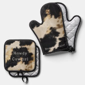 Ensemble De Gant De Cuisine Et De Manique Vache blanche noire (Recto/Verso)