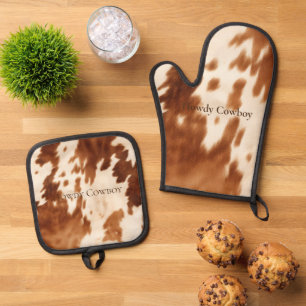 Ensemble De Gant De Cuisine Et De Manique Vachette à crème Brown occidentale