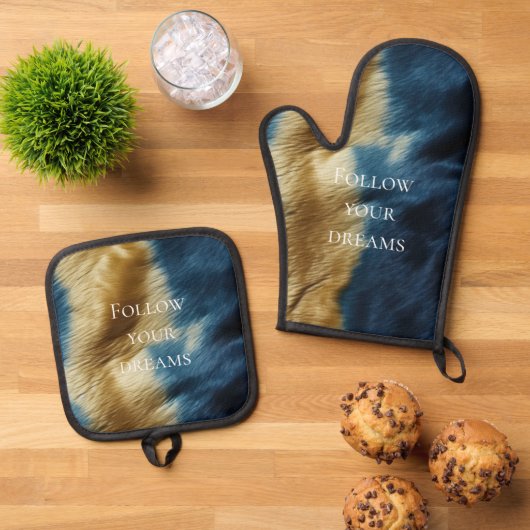 Ensemble De Gant De Cuisine Et De Manique Vachette bleue (De haut en bas)