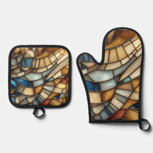 Ensemble De Gant De Cuisine Et De Manique Vagues en verre tendu (Recto)