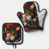 Ensemble De Gant De Cuisine Et De Manique Vase de verre avec des fleurs (Recto/Verso)