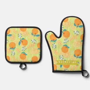 Ensemble De Gant De Cuisine Et De Manique Vert d'été orange