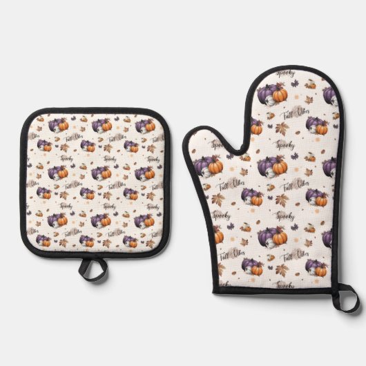 Ensemble De Gant De Cuisine Et De Manique Vibes d'automne Motif sans couture (Recto)