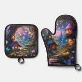 Ensemble De Gant De Cuisine Et De Manique Village féerique (Recto)