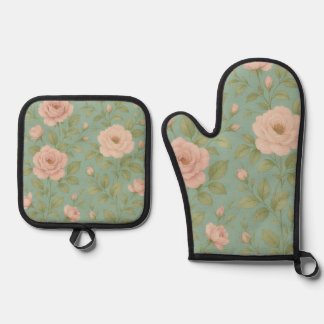 Ensemble De Gant De Cuisine Et De Manique Vintage Floral Oven Mitt & Pot Holder Set