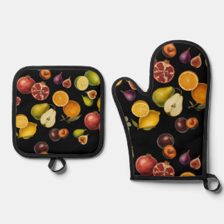 Ensemble De Gant De Cuisine Et De Manique Vintage Fruits Oven Mitt & Potholder