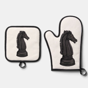 Ensemble De Gant De Cuisine Et De Manique Vintage morceau d'échecs noir