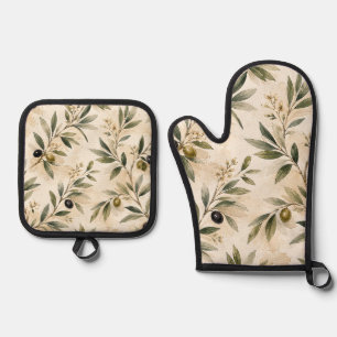 Ensemble De Gant De Cuisine Et De Manique Vintage Watercolor Olive Branch Oven