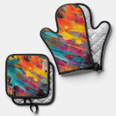 Ensemble De Gant De Cuisine Et De Manique Vivid Chaos Splash Graffiti (Recto/Verso)