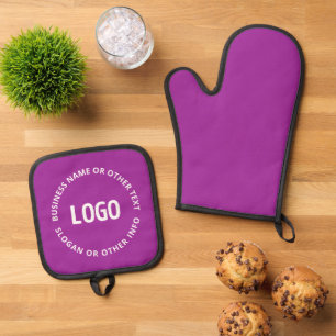 Ensemble De Gant De Cuisine Et De Manique Votre logo et votre texte personnalisable Violet