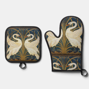 Ensemble De Gant De Cuisine Et De Manique Walter Crane - Swan, Rush Et Iris Art Nouveau