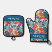 Ensemble De Gant De Cuisine Et De Manique Whimsical Tropical Floral Leaf Print (Recto)