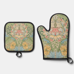 Ensemble De Gant De Cuisine Et De Manique William Morris Fleur de Myrte Floral Botanique