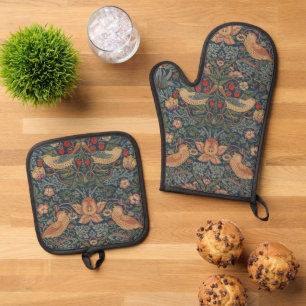 Ensemble De Gant De Cuisine Et De Manique William Morris Fraise Voleurs Oiseaux