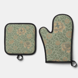 Ensemble De Gant De Cuisine Et De Manique William Morris motif floral Grafton vert sauge