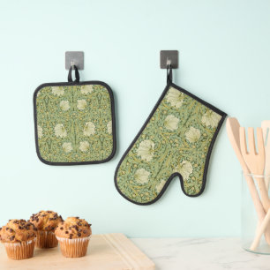 Ensemble De Gant De Cuisine Et De Manique William Morris Pimpernel Fond d'écran bleu Floral