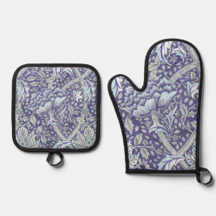 Ensemble De Gant De Cuisine Et De Manique William Morris Windrush fleurs bleues
