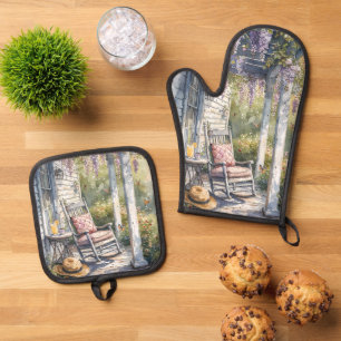 Ensemble De Gant De Cuisine Et De Manique Wisteria Porch Rocking Chair Scène