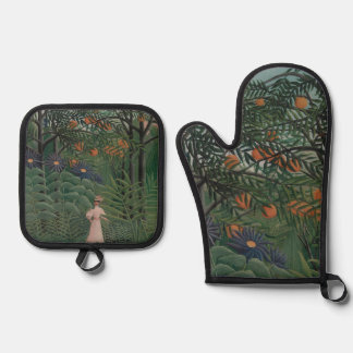 Ensemble De Gant De Cuisine Et De Manique Woman Walking in an Exotic Forest, Henri Rousseau