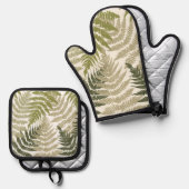 Ensemble De Gant De Cuisine Et De Manique Woodland Ferns  (Recto/Verso)
