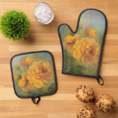 Ensemble De Gant De Cuisine Et De Manique Yellow Roses (De haut en bas)