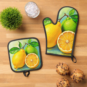 Ensemble De Gant De Cuisine Et De Manique Zesty Citrus Burst Sunshine Design